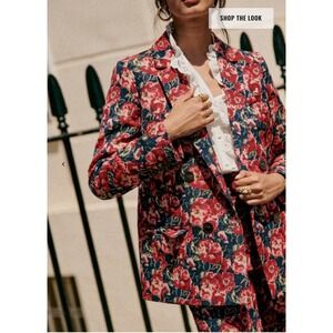 Sezane Christie Jacket Blazer Jacquard Roses Floral French Girl Style Brocade 46